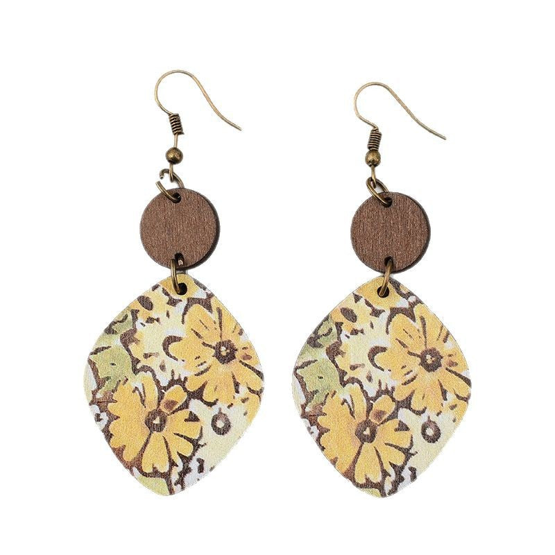 Geometric Floral Heart Wood Earrings - product image 5