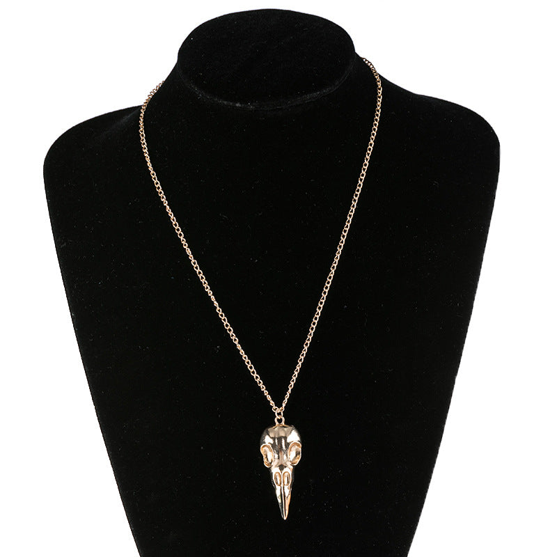 Punk Metal Crow Skull Pendant Necklace Halloween