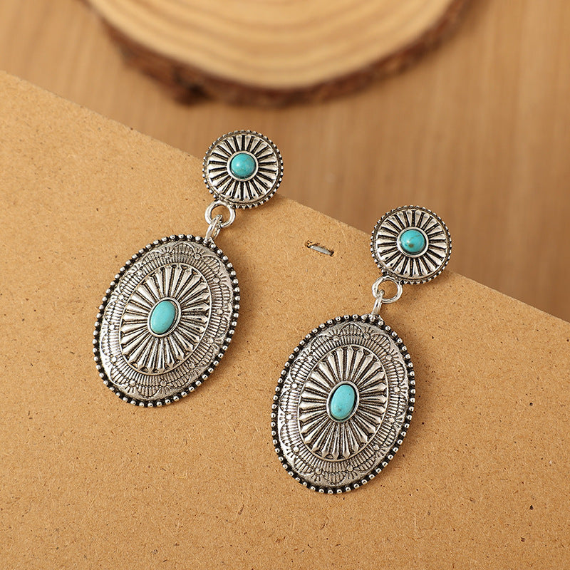 Western Turquoise Vintage Floral Cross Earrings - product image 4