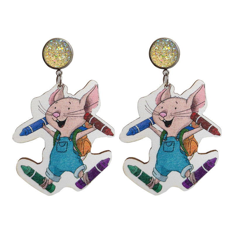 Mouse Cheese Earrings - Colored Pencil Cup - Student and Teacher Earrings - - product image 5
