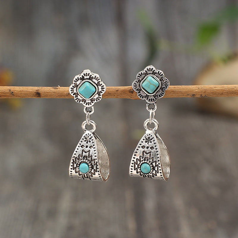 Turquoise Boho Vintage Geometric Floral Earrings - product image 3