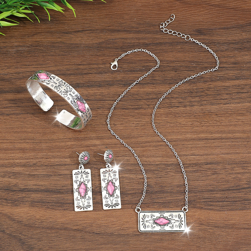 Turquoise Boho Vintage Geometric Floral Jewelry Set - product image 9