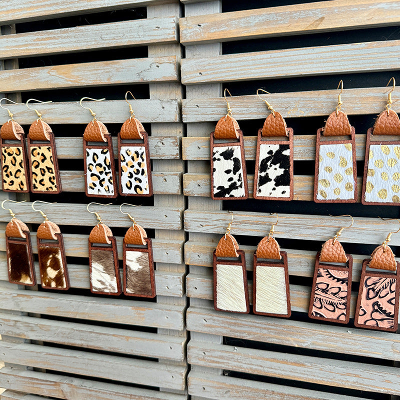 Western Statement Geometric Cross Leather Earrings