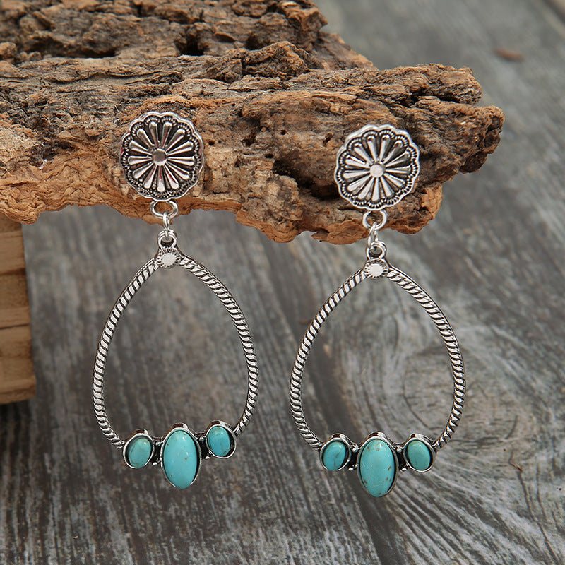 Turquoise Statement Floral Earrings - product image 1