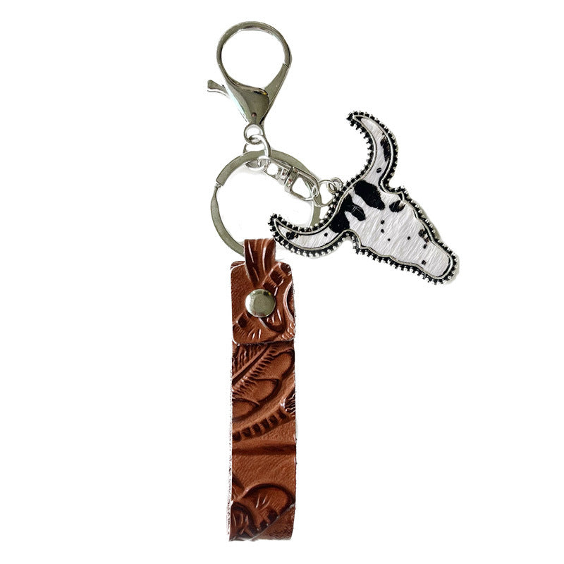 Western Vintage Cow Skull Cross Leather Necklace
