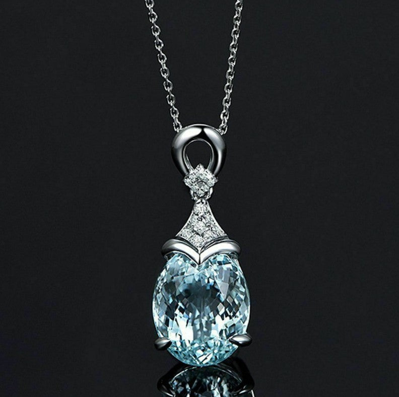 Style Aquamarine Pendant for Women Diamond-studded Colored Gemstone Pendant - product image 1