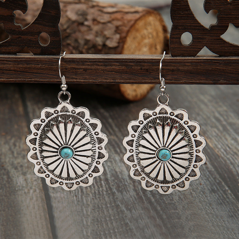 Western Turquoise Vintage Statement Cross Earrings