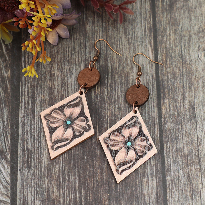 Boho Vintage Geometric Cross Wood Earrings - product image 2