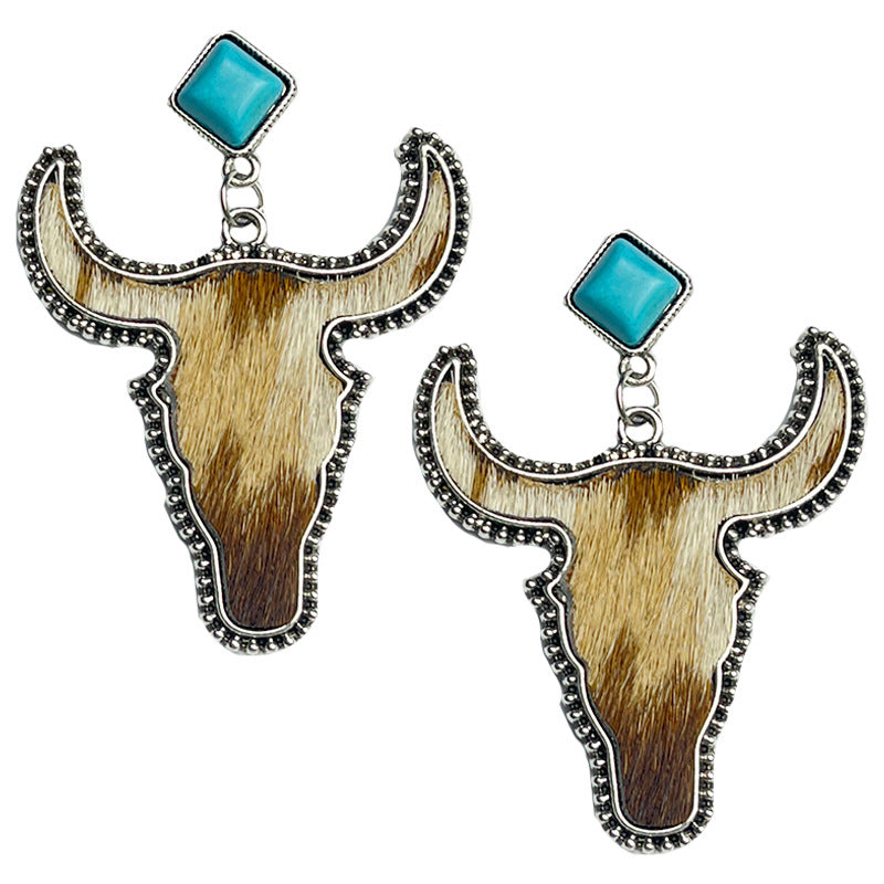 Western Turquoise Boho Vintage Cow Skull Earrings - product image 5