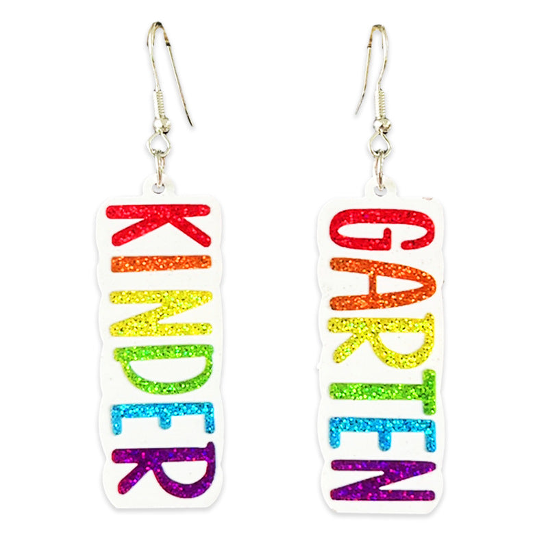 Supply Teacher Student Grade Shiny Text Semester Earrings Colorful Simple - product image 17