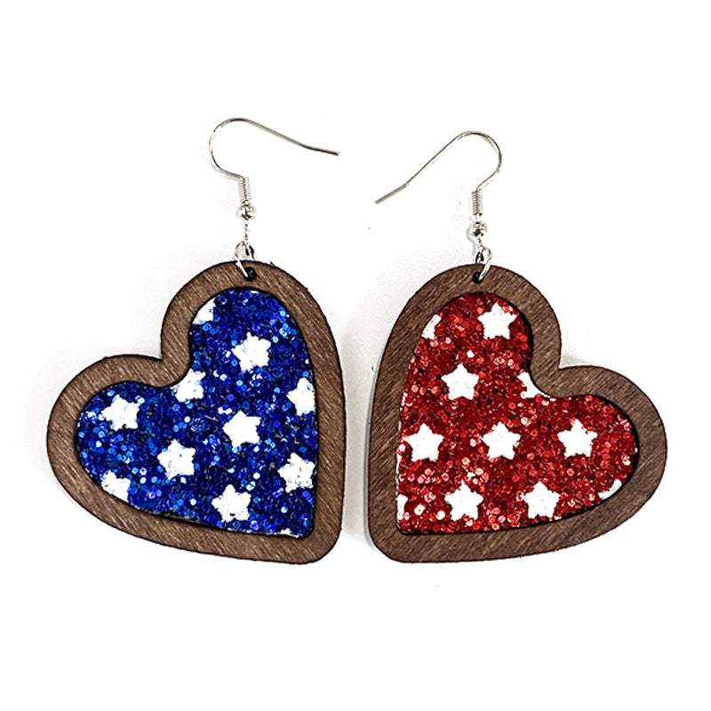 Western Flag Wood Leather Earrings