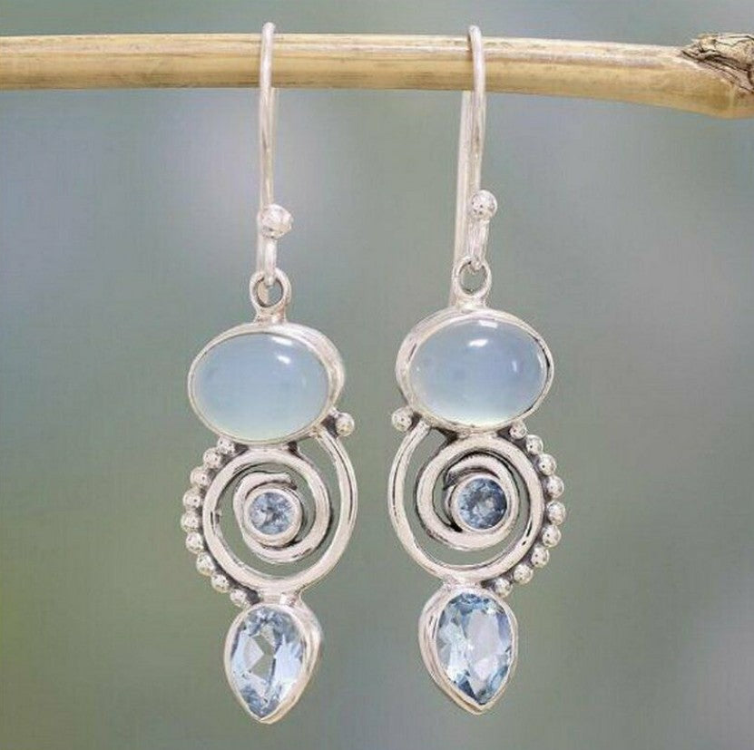 Earrings Inlaid with Sea Blue Topaz for Women Creative Rotating Water Drop - product image 6