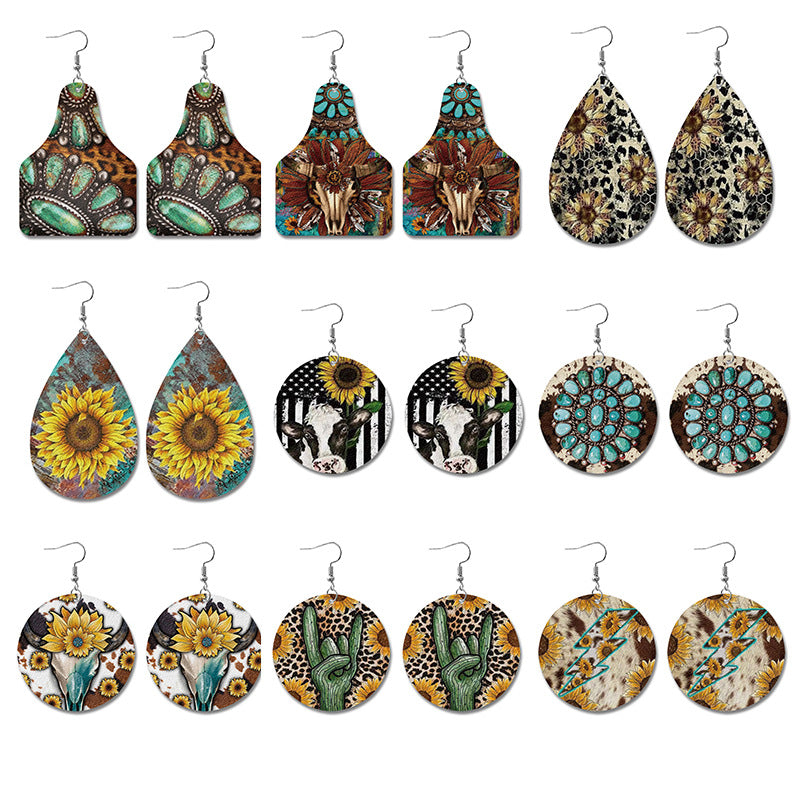 Western Vintage Cross Leather Earrings - product image 1