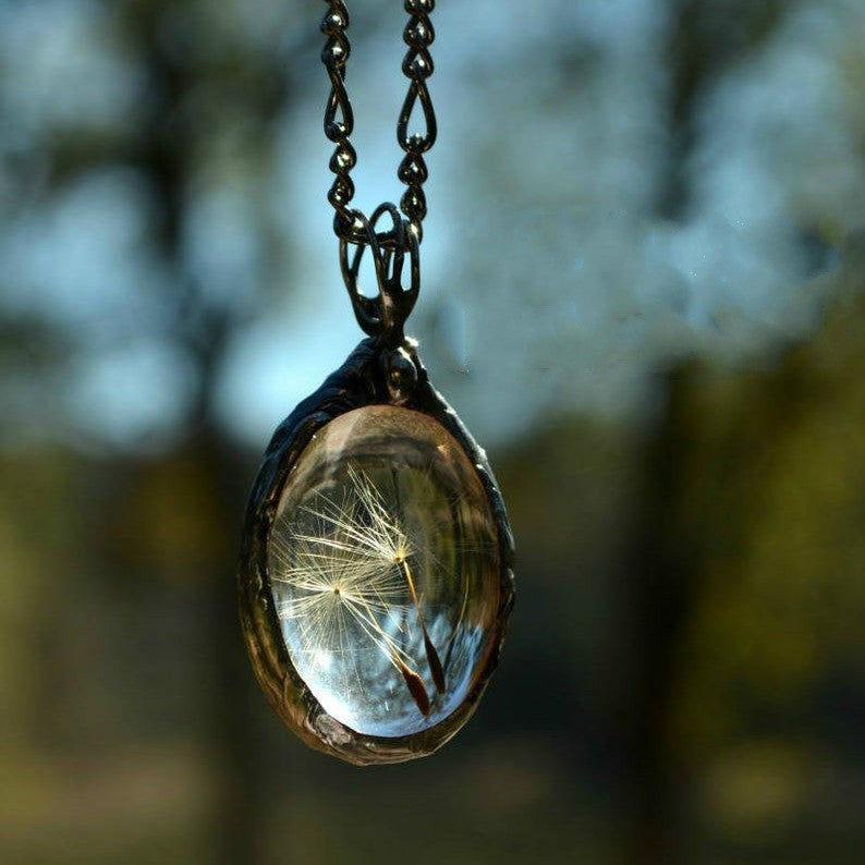 Vintage Dandelion Seed Oval Pendant Necklace - product image 5