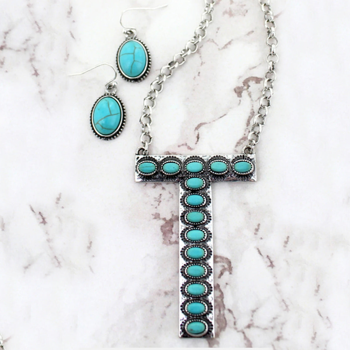 Turquoise Boho Vintage Cross Jewelry Set - product image 19