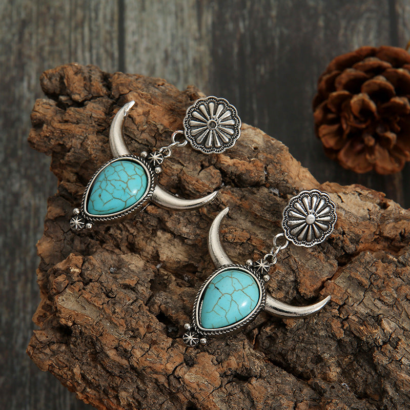 Western Turquoise Boho Vintage Cow Skull Earrings - product image 6