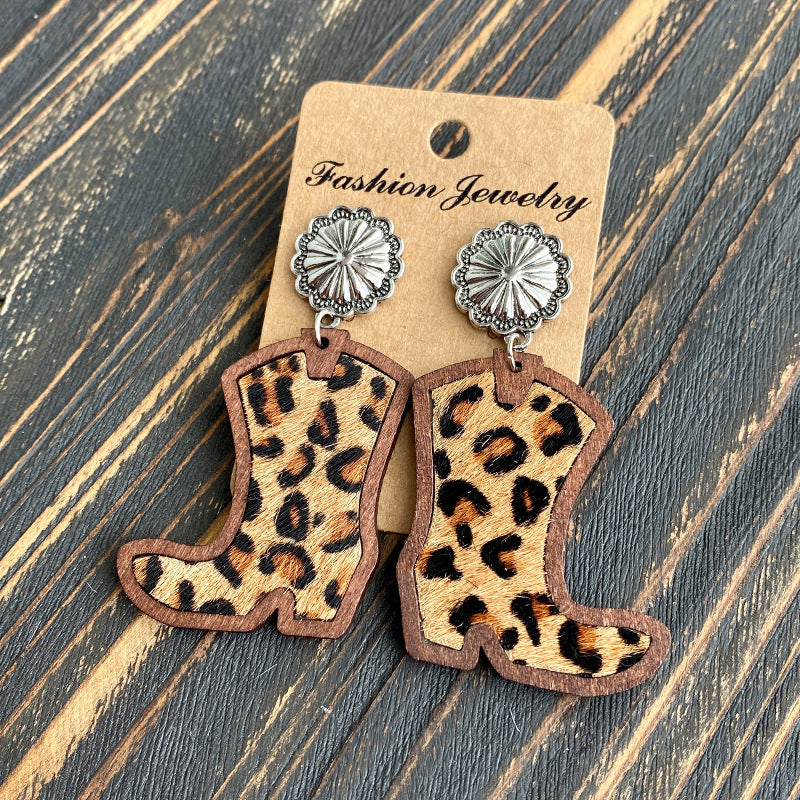 Western Cross Wood Leather Earrings - product image 3