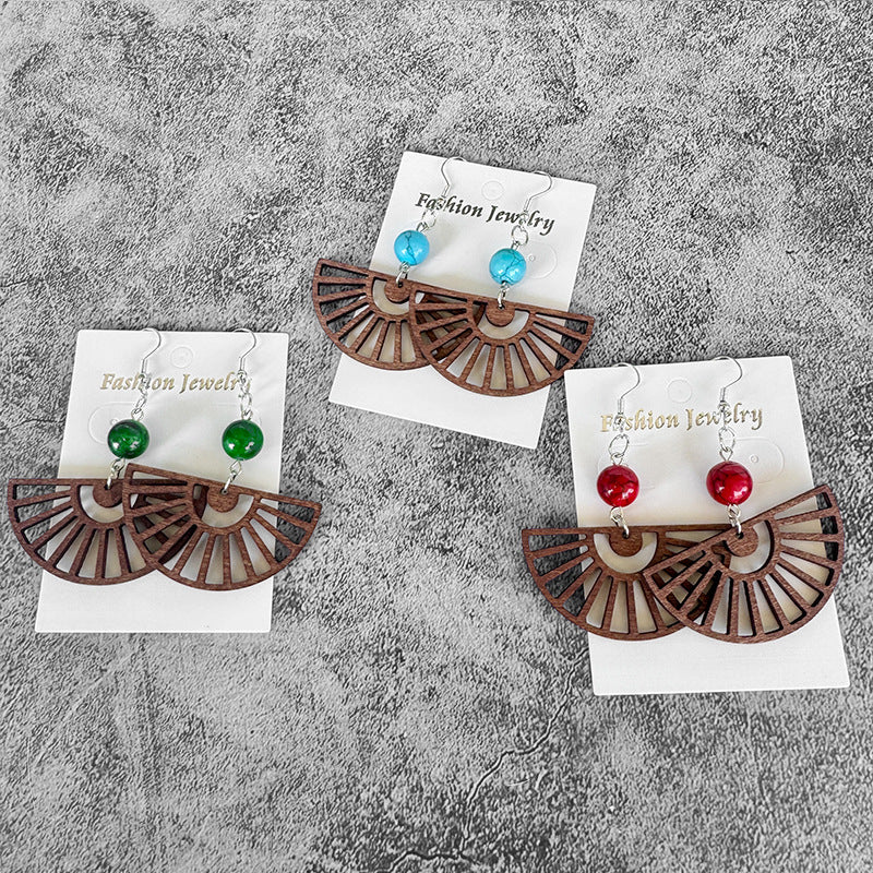 Turquoise Boho Cross Wood Earrings - product image 1