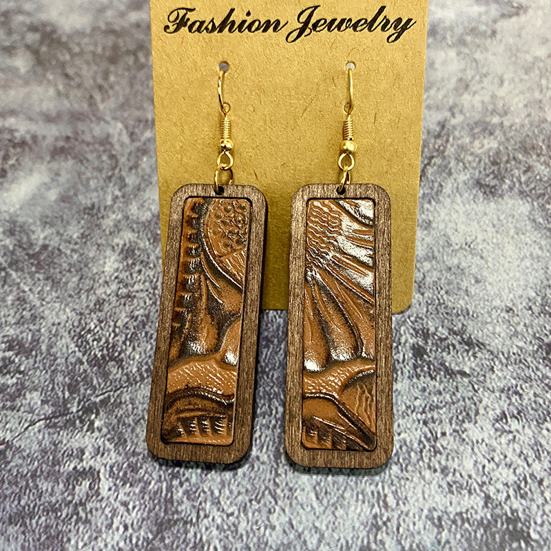 Western Vintage Geometric Cross Leather Earrings - product image 12