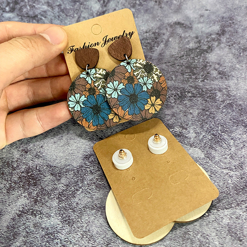 Western Boho Floral Cross Wood Earrings - product image 3