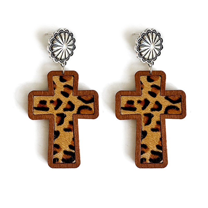 Western Cross Leather Earrings