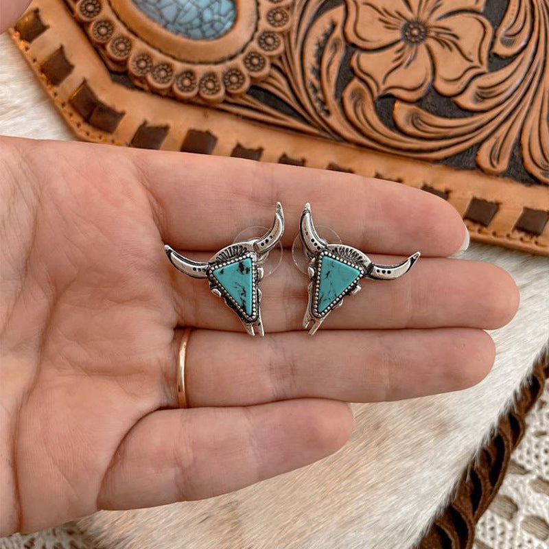 Western Turquoise Cow Skull Earrings - product image 8