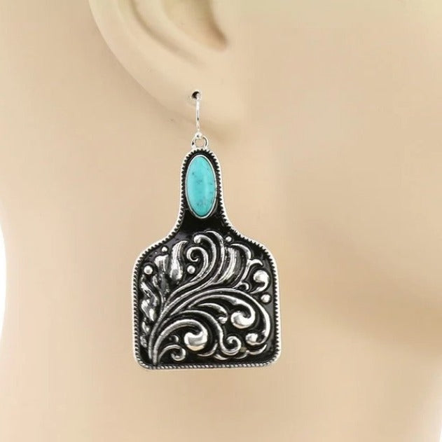 Turquoise Boho Vintage Cross Wine Glass Earrings - product image 5