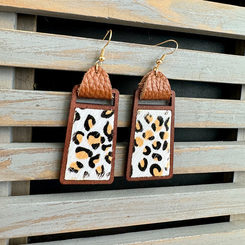 Western Statement Geometric Cross Leather Earrings