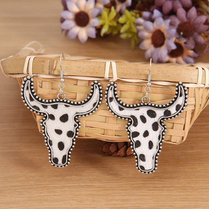 Western Vintage Cow Skull Cross Leather Earrings - product image 15