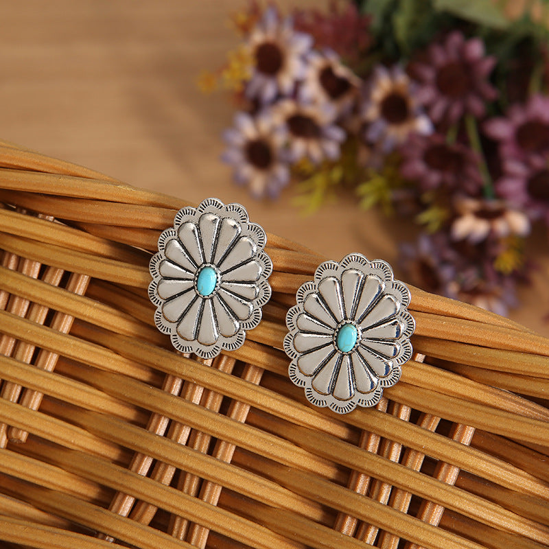 Turquoise Boho Vintage Statement Cross Earrings for Women - product image 5