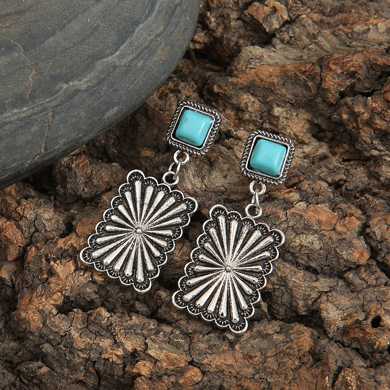 Western Turquoise Vintage Geometric Earrings for Women