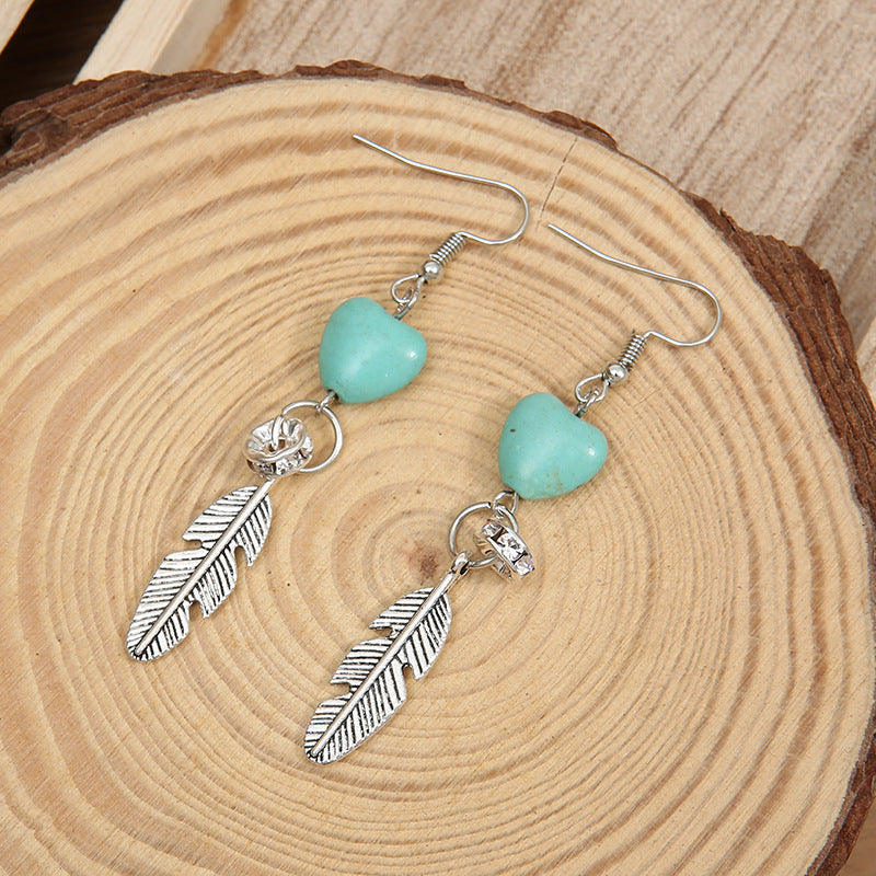 Turquoise Vintage Feather Heart Cross Earrings - product image 4