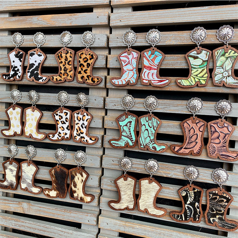 Western Cross Wood Leather Earrings - product image 1