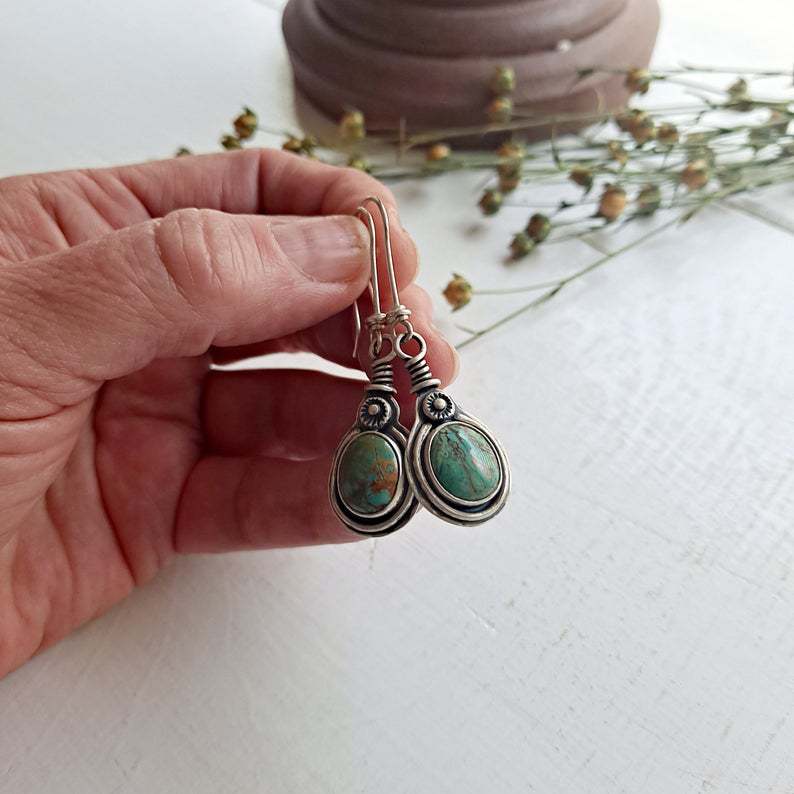 Turquoise Vintage Geometric Cross Earrings