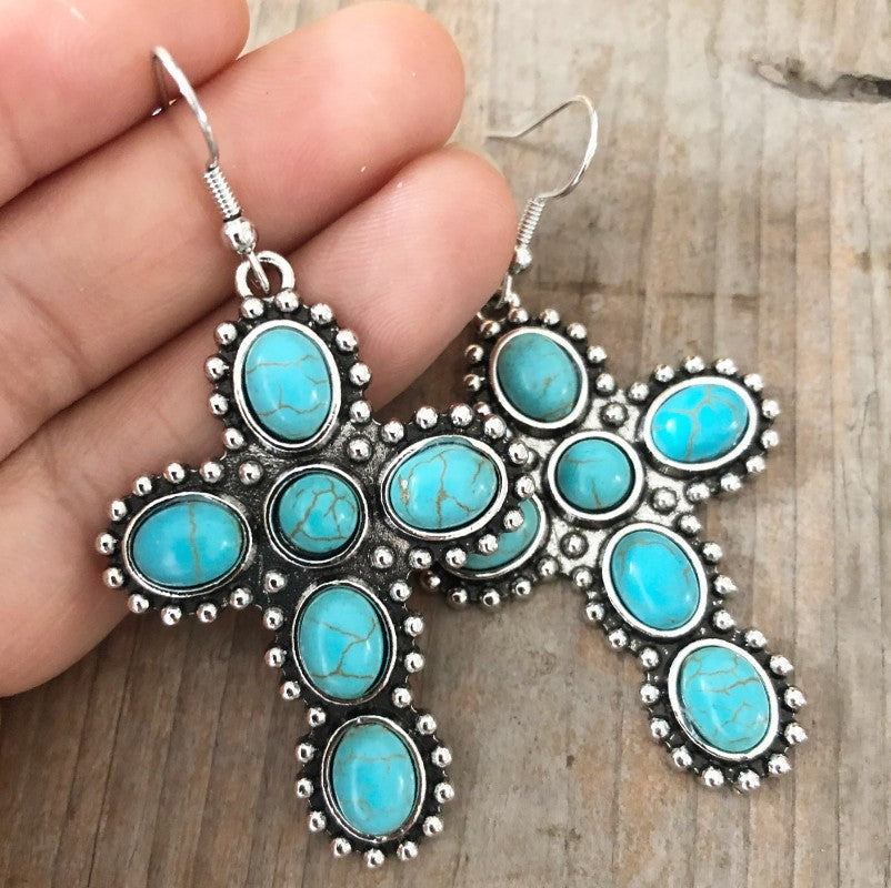 Turquoise Vintage Statement Cross Earrings