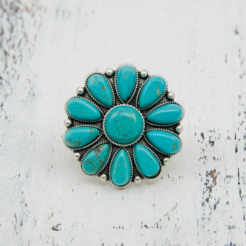 Turquoise Boho Vintage Statement Floral Ring - product image 2