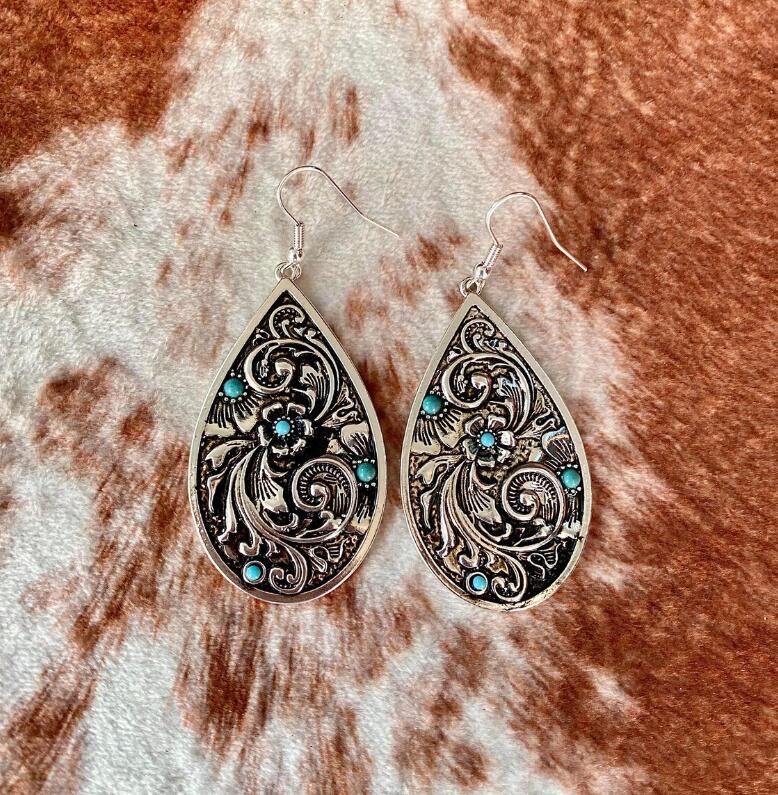 Turquoise Vintage Floral Cross Earrings - product image 5