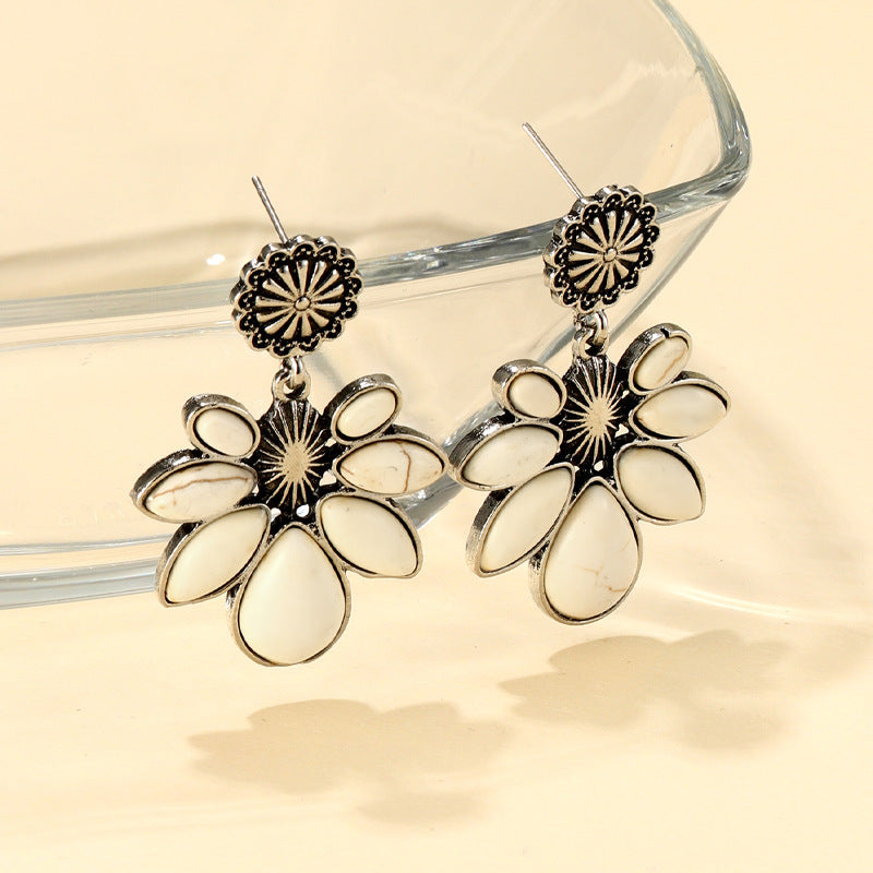 Turquoise Boho Vintage Floral Cross Earrings - product image 21