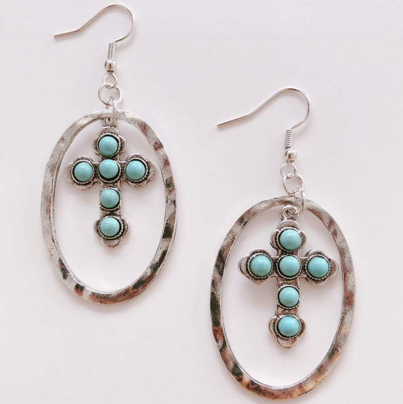 Turquoise Vintage Statement Cross Earrings - product image 12