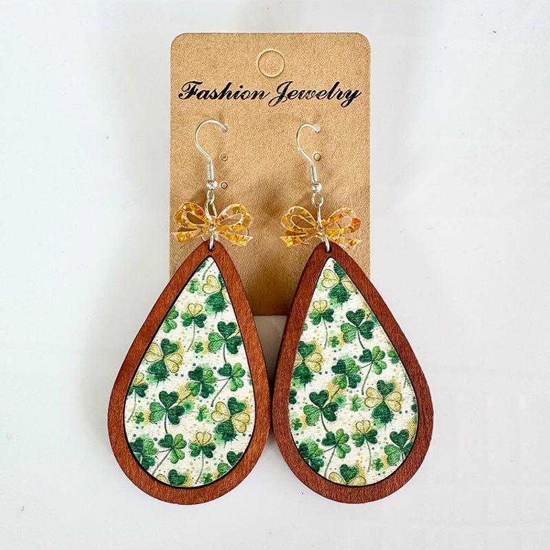 St. Patrick's Day Earrings - Bows - Water Drops - Four-leaf Clovers - Green - product image 3