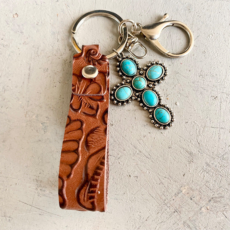 Western Turquoise Vintage Floral Leather Necklace - product image 8