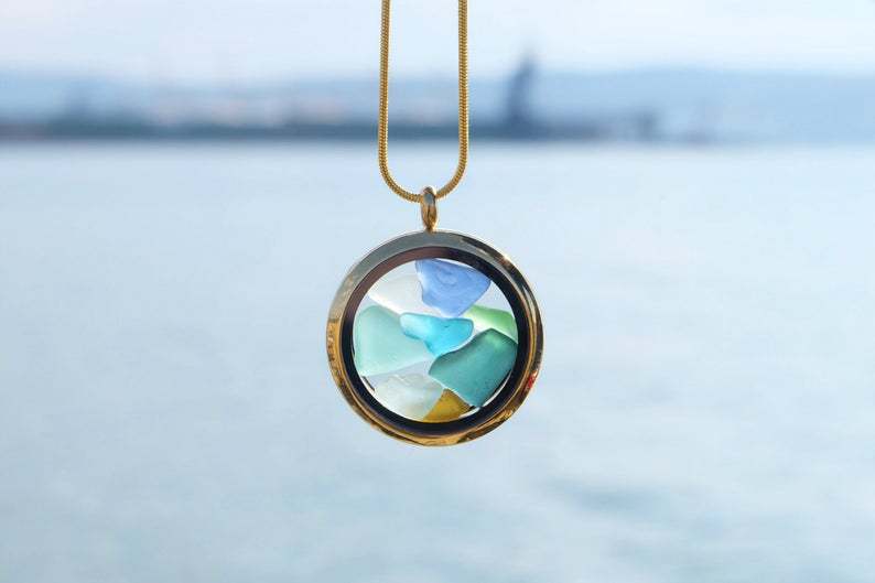 Colorful Sea Glass Round Pendant Necklace - product image 5