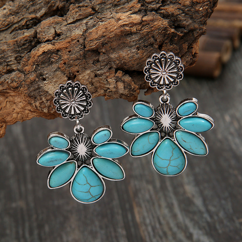 Turquoise Boho Vintage Floral Cross Earrings - product image 1