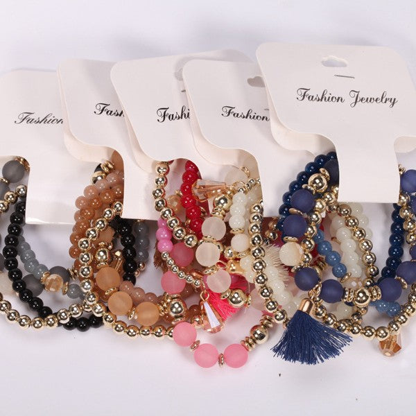Women's Bracelets Multi-layered Glass Stone Bracelet Fabric Tassel Bracelet - product image 3