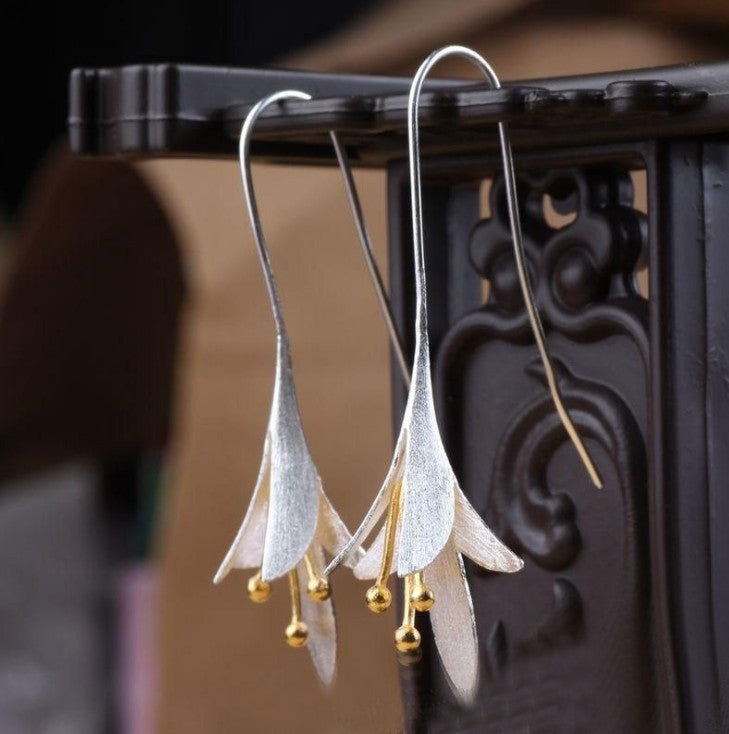 Fashionable and Creative Lily-shaped Plated Design S925silver Hook Earrings - product image 1