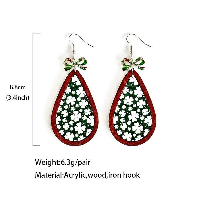 St. Patrick's Day Earrings - Bows - Water Drops - Four-leaf Clovers - Green - product image 4