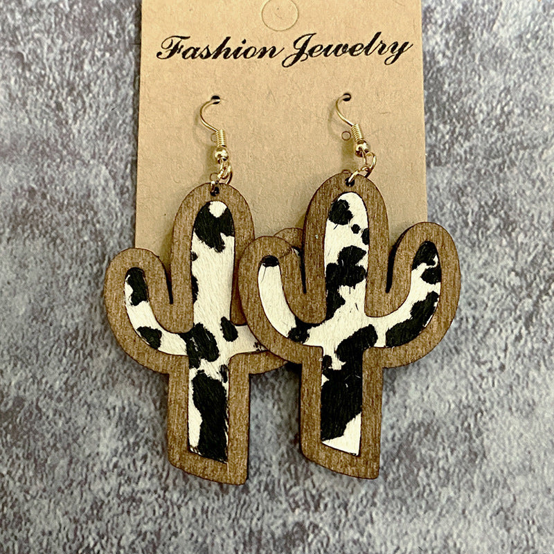 Western Horse Cactus Cross Leather Earrings - product image 3