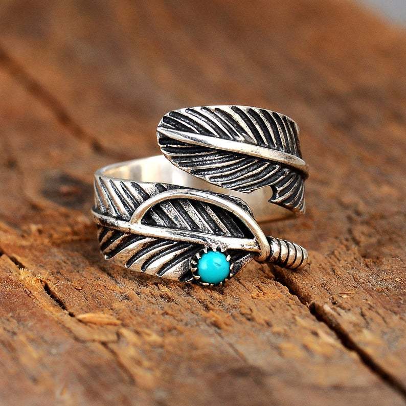 Turquoise Vintage Feather Cross Ring - product image 2