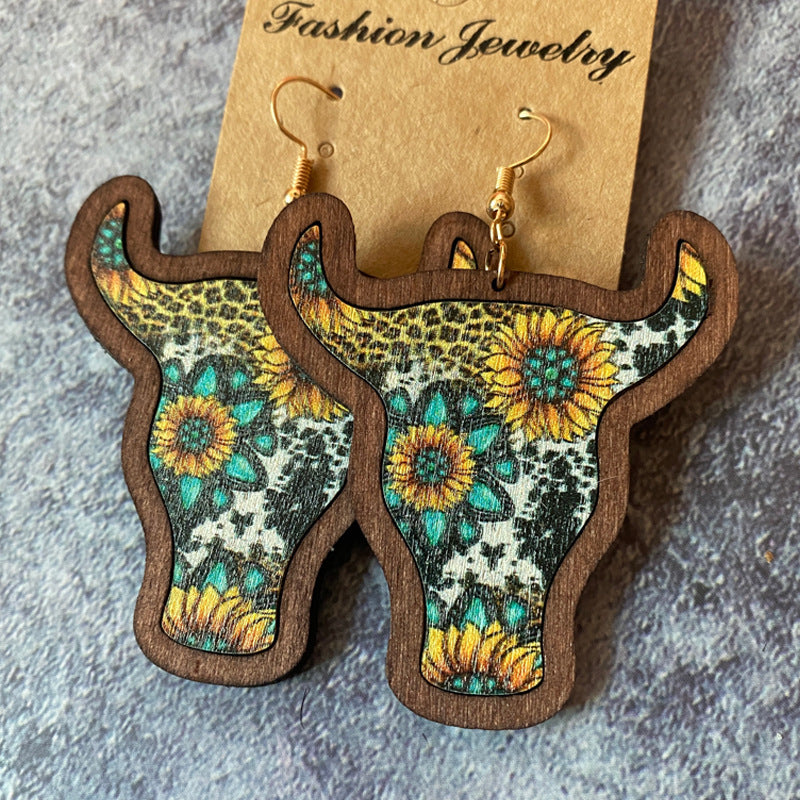 Western Boho Vintage Cow Skull Cross Earrings - product image 3