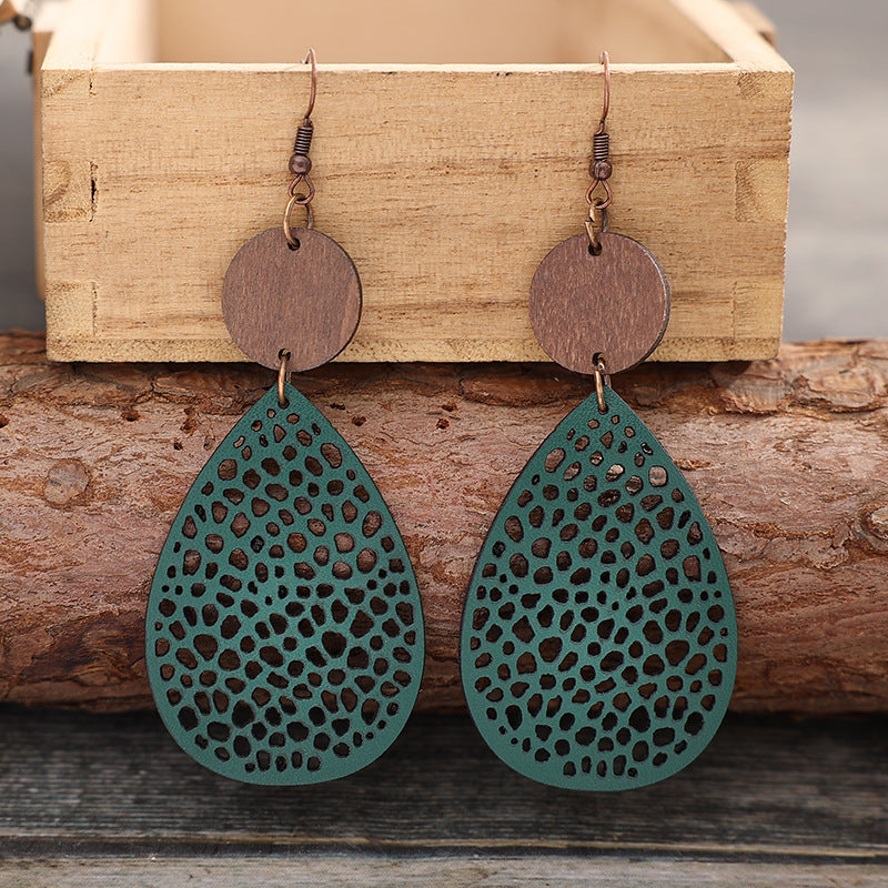 Vintage Cross Wood Leather Earrings - product image 11
